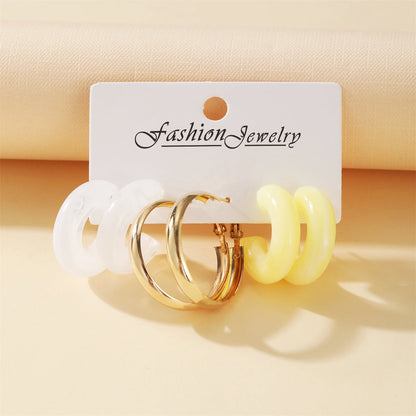 Yellow Resin and 18K Gold-Plated Hoop Earring Set, elegant gift for her, side view