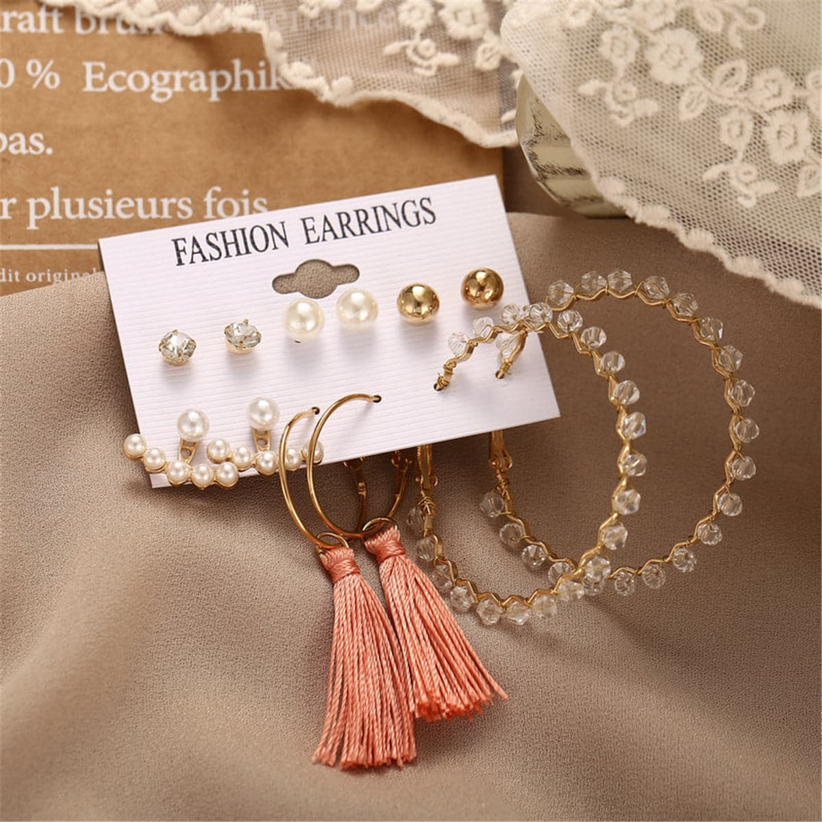Pearl & 18K Gold-Plated Tassel Drop Earrings Set