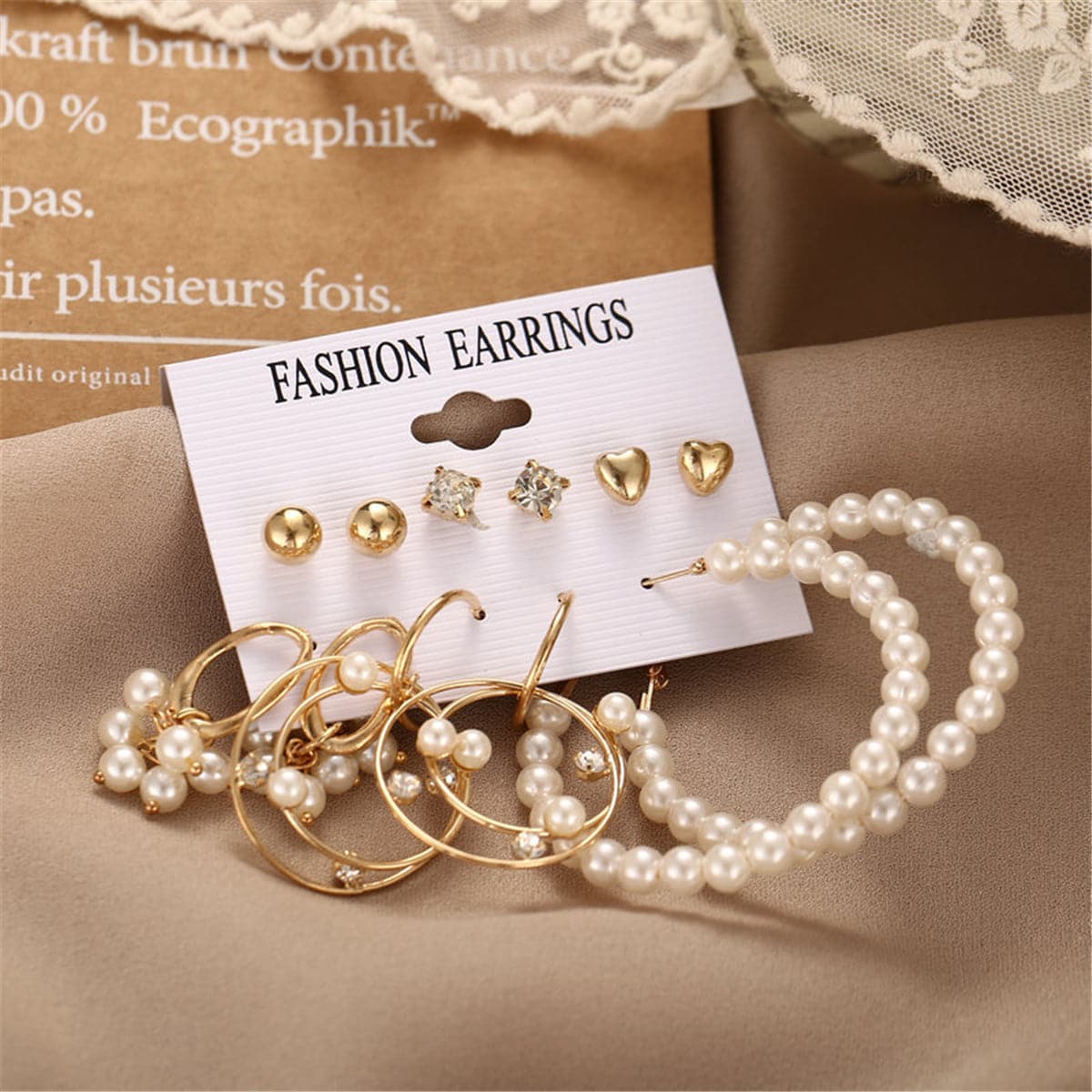 Pearl & Cubic Zirconia 18K Gold-Plated Hoop Earrings Set