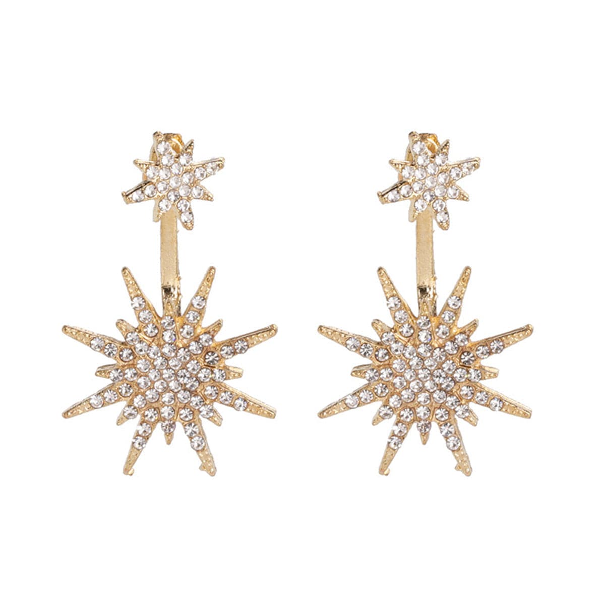 Cubic Zirconia & 18K Gold-Plated Double Starburst Drop Earrings