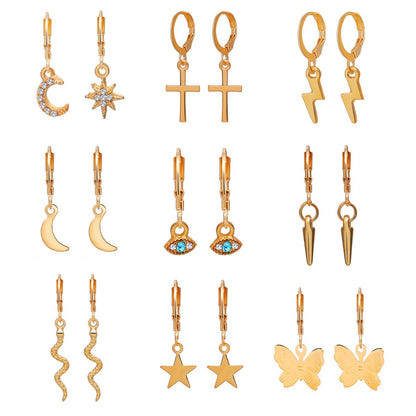 Cubic Zirconia and 18K Gold-Plated Celestial Drop Earring Set, gold drop earrings for women, front view