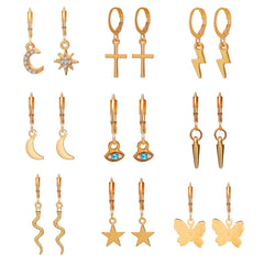 Cubic Zirconia & 18K Gold-Plated Celestial Drop Earring Set