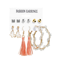 Coral & Goldtone Heart Butterfly Drop Earring Set