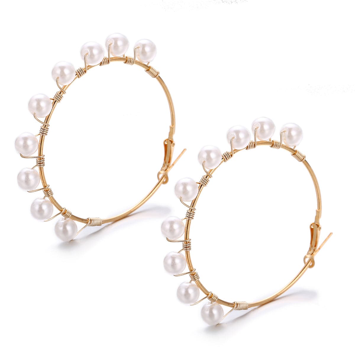 Pearl and 18K Gold-Plated Hoop Earrings, everyday style, front view