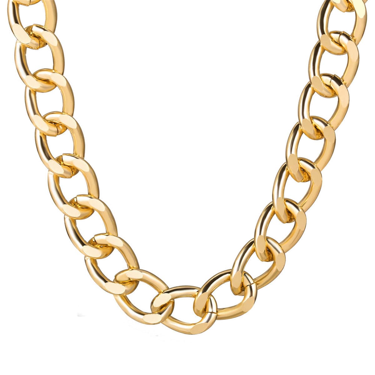 18K Gold-Plated Chunky Curb Chain Necklace, chunky gold choker necklace, botanical inspired, front view