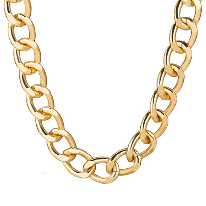 18K Gold-Plated Chunky Curb Chain Necklace, chunky gold choker necklace, botanical inspired, front view