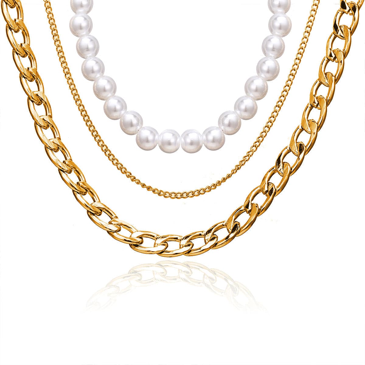 Pearl & 18K Gold-Plated Figaro Chain Layered Necklace