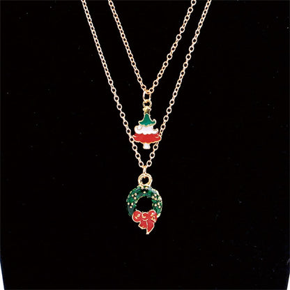 Green Enamel and 18K Gold-Plated Christmas Wreath and Tree Pendant Necklace Set, jewelry gift sets for women, lifestyle look