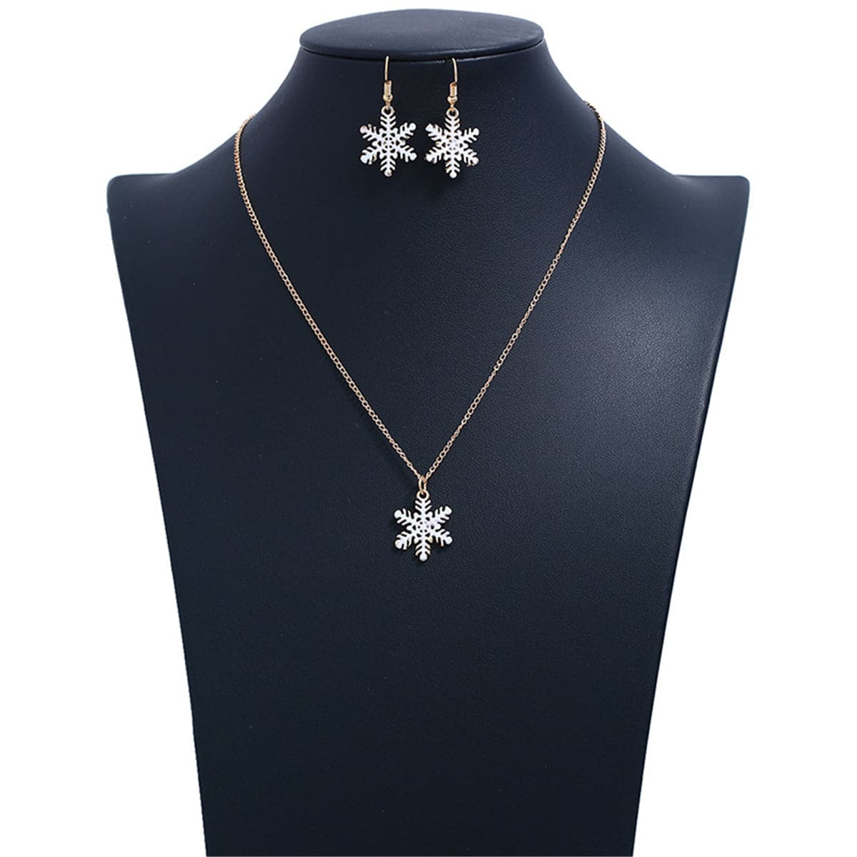 White & 18K Gold-Plated Snowflake Pendant Necklace & Drop Earrings