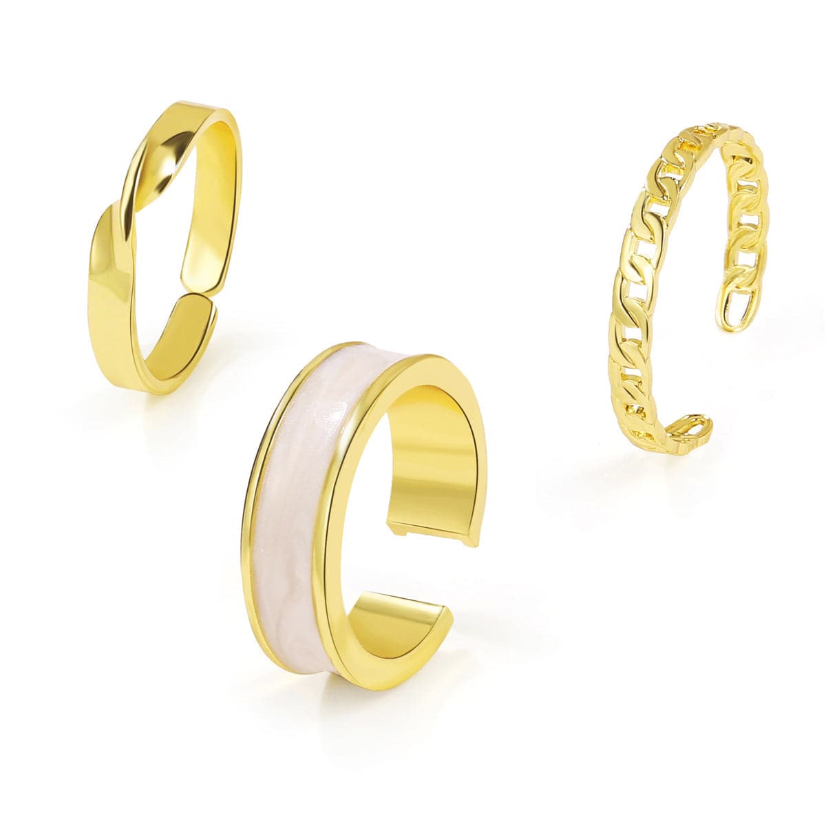 Enamel and 18K Gold-Plated Open Ring Set, jewelry gift sets for women, vintage-inspired design, detail close-up