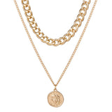 18K Gold-Plated Coin Figaro Layered Pendant Necklace
