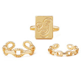 Goldtone Abstract Face Cable Chain Open Ring Set