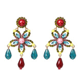 Red & Blue Crystal Pearl Star Drop Earrings