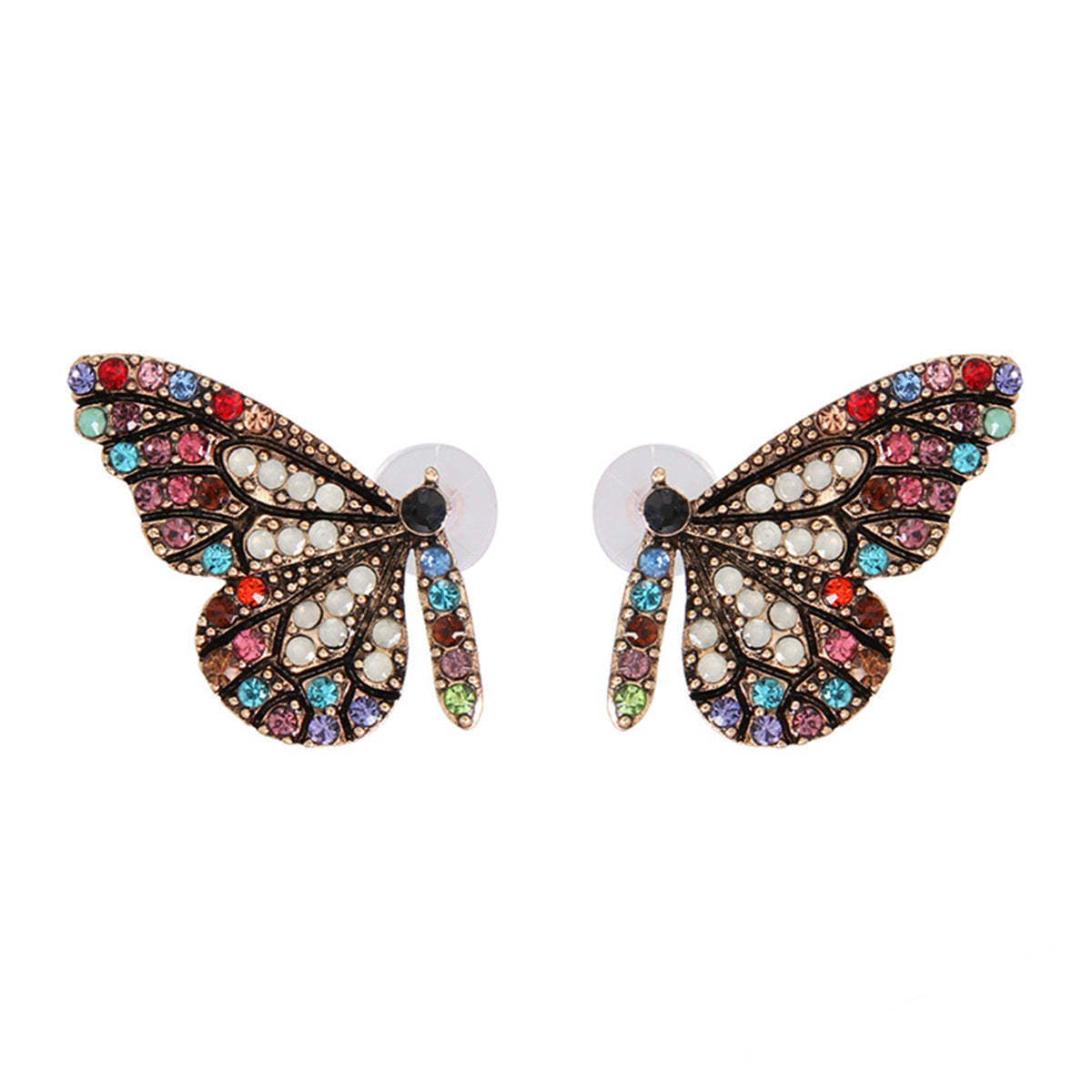 Multicolor Cubic Zirconia & 18K Gold-Plated Butterfly Stud Earrings