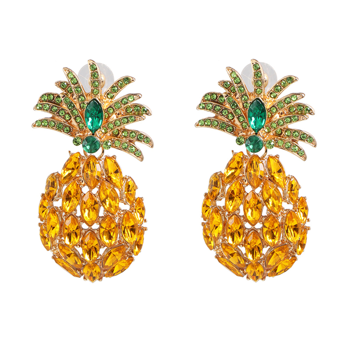 Orange Crystal and Cubic Zirconia Pineapple Drop Earrings, drop earrings for women, elegant gift for her, front view