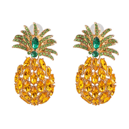 Orange Crystal and Cubic Zirconia Pineapple Drop Earrings, drop earrings for women, elegant gift for her, front view