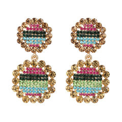 Cubic Zirconia & 18K Gold-Plated Stripe Pavé Round Drop Earrings