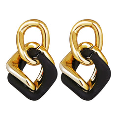 Black Acrylic & 18K Gold-Plated Double Chain Link Drop Earrings