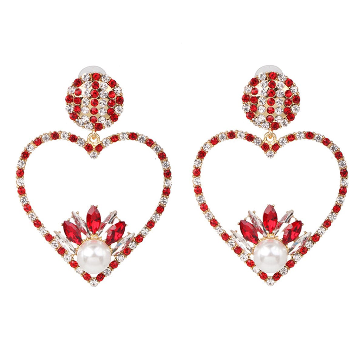 Red Crystal & Cubic Zirconia Heart Drop Earrings