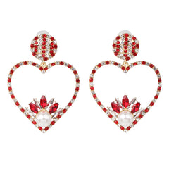 Red Crystal & Cubic Zirconia Heart Drop Earrings