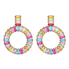 Pink & Blue Crystal 18K Gold-Plated Open Round Drop Earrings