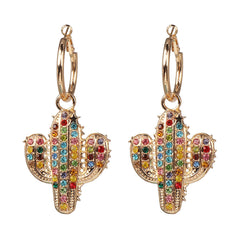 Blue & Yellow Cubic Zirconia 18K Gold-Plated Cactus Drop Earrings
