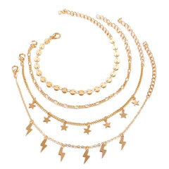 18K Gold-Plated Star & Lightning Station Anklet Set
