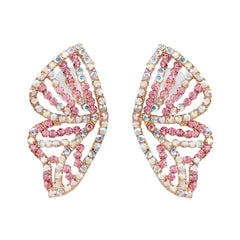 Pink Cubic Zirconia & 18K Gold-Plated Openwork Butterfly Stud Earrings