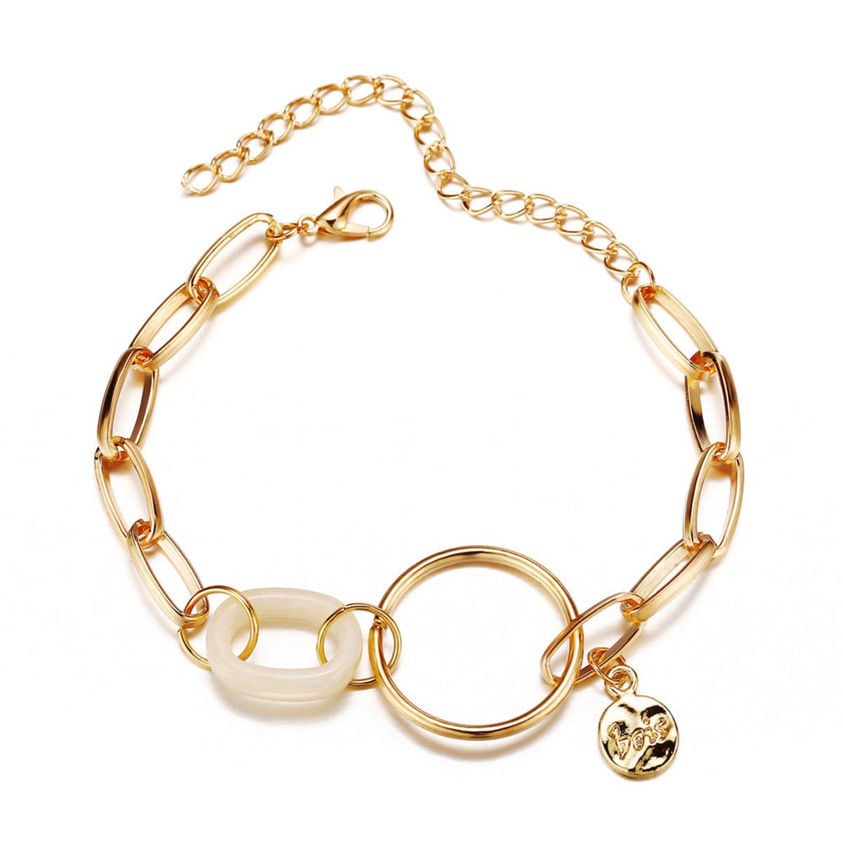 Beige Acrylic and 18K Gold-Plated Cable Chain Bracelet, gold bracelet for women, dainty minimalist design, side view