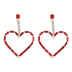 Red Crystal & Cubic Zirconia Open Heart Drop Earrings