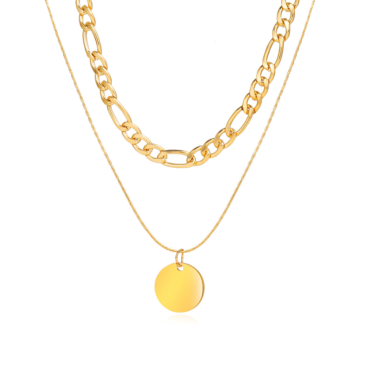 18K Gold-Plated Coin Layered Pendant Necklace, gold pendant necklace for women, dainty minimalist design, side view