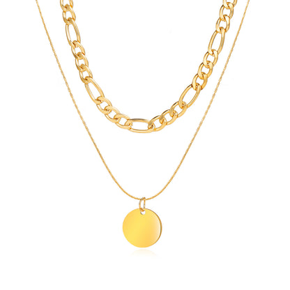 18K Gold-Plated Coin Layered Pendant Necklace, gold pendant necklace for women, dainty minimalist design, side view