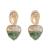 Green Crystal & 18K Gold-Plated Cluster Heart Drop Earrings