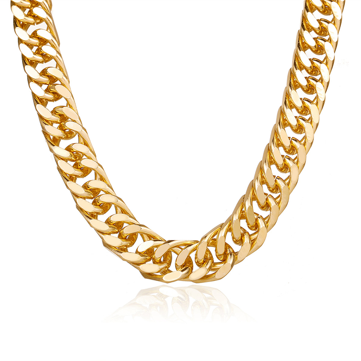 18K Gold-Plated Curb Chain Necklace, gold pendant necklace for women, everyday style, side view