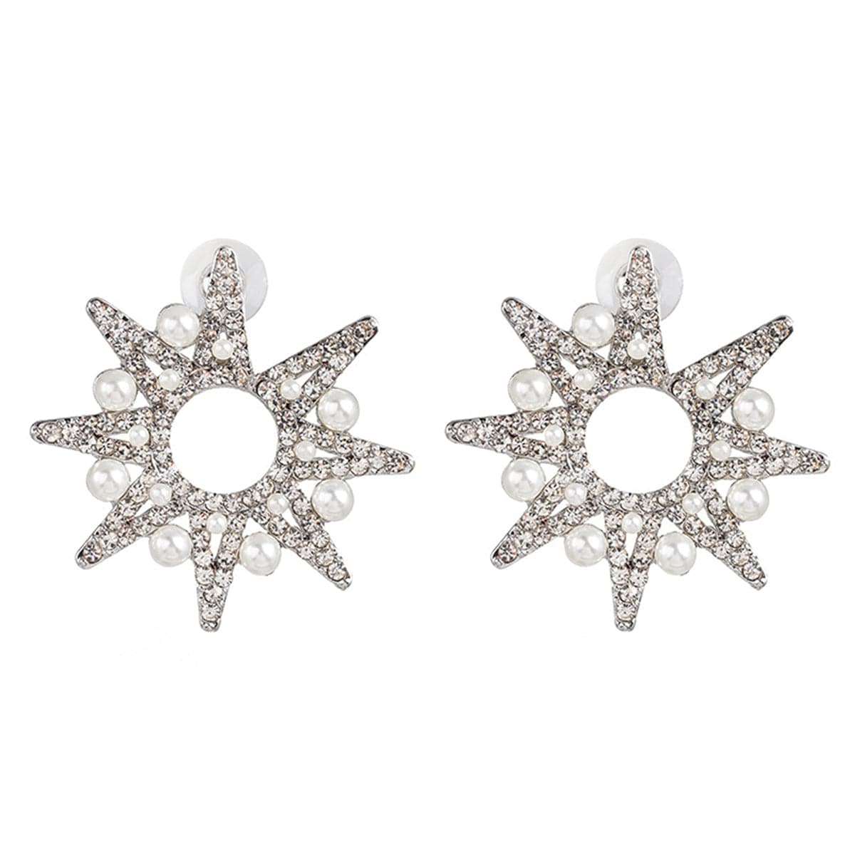 Cubic Zirconia & Pearl Silver-Plated Spike Star Stud Earrings