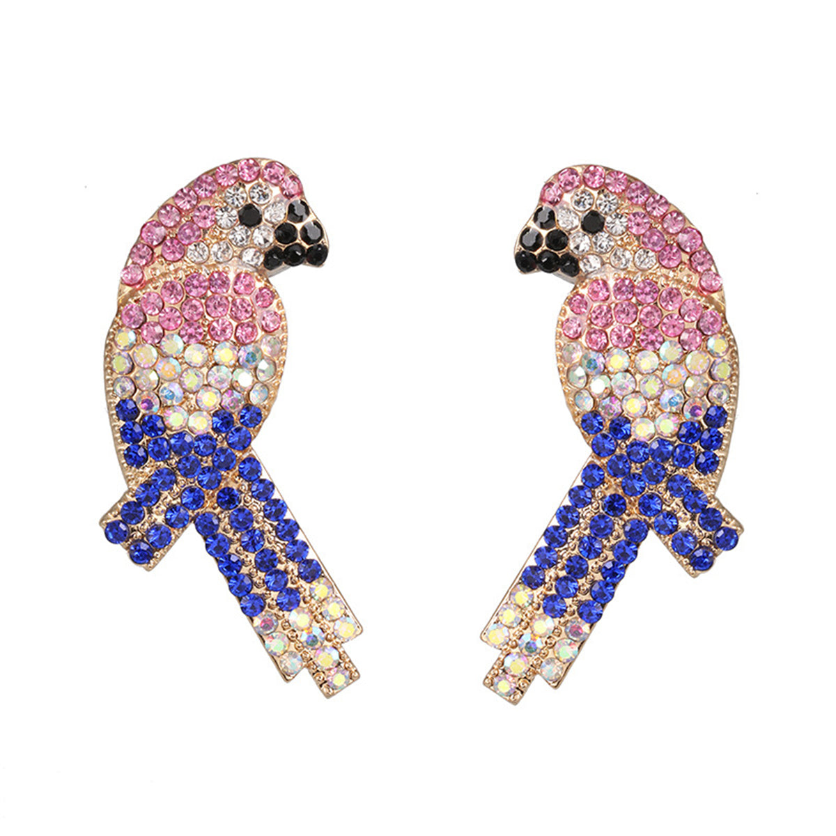 Blue & Pink Cubic Zirconia Bird Stud Earrings