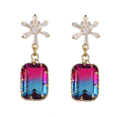 Cubic Zirconia & Blue Crystal Ombré Princess-Cut Drop Earrings