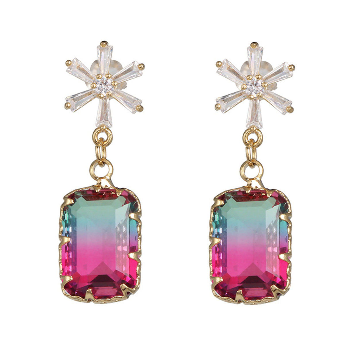 Cubic Zirconia & Pink Crystal Ombré Princess-Cut Drop Earrings