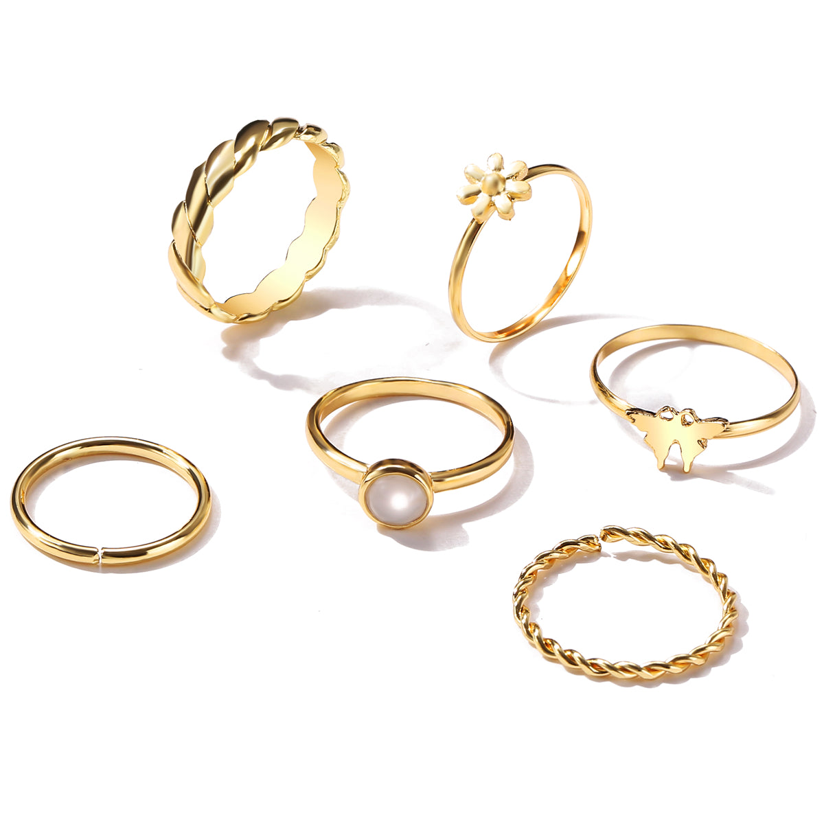 Resin and 18K Gold-Plated Butterfly Floral Ring Set, jewelry gift sets for women, vintage-inspired design, side view