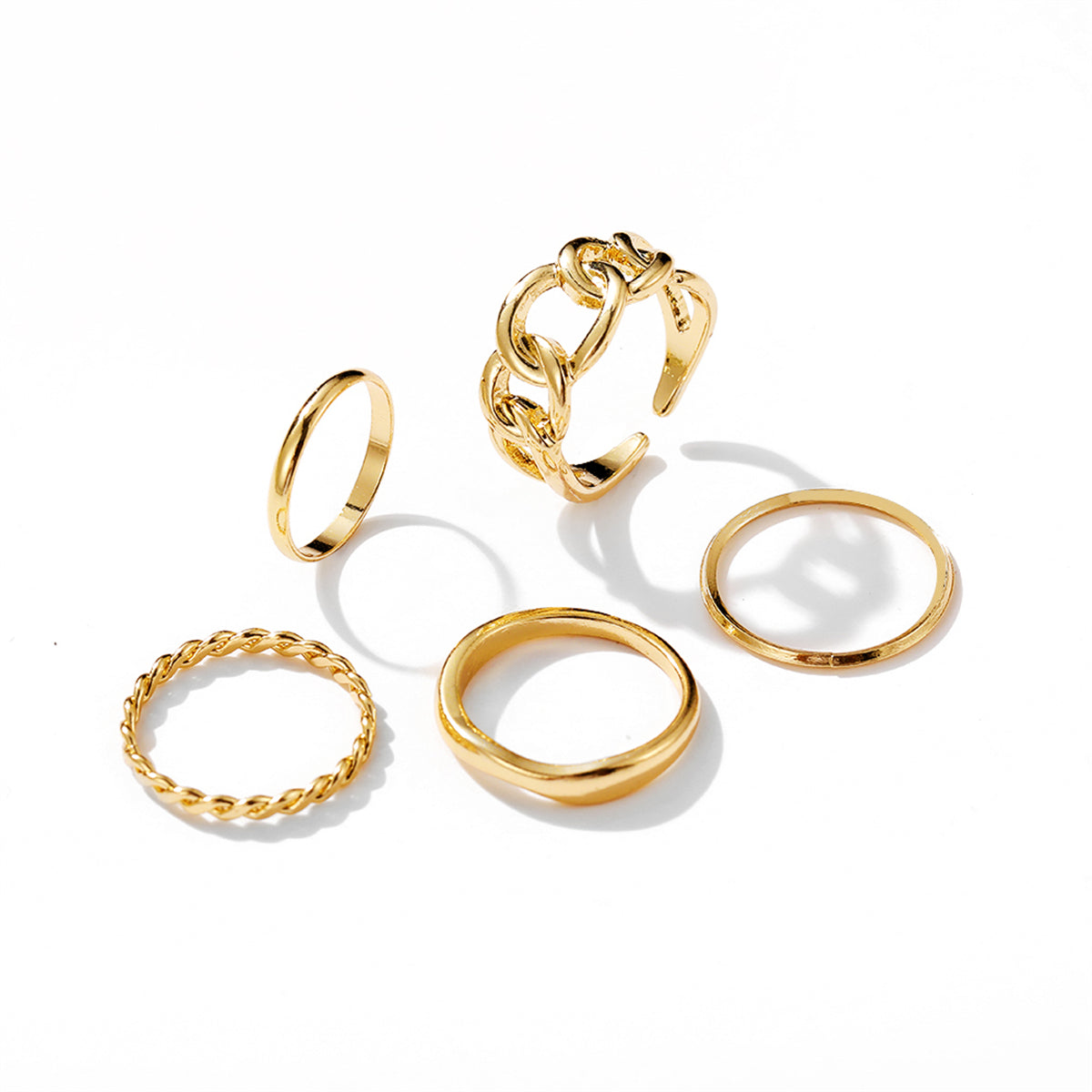 18K Gold-Plated Cable Chain Open Ring Set, jewelry gift sets for women, vintage-inspired design, side view