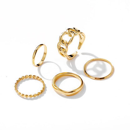 18K Gold-Plated Cable Chain Open Ring Set, jewelry gift sets for women, vintage-inspired design, side view
