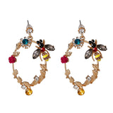 Crystal & Cubic Zirconia Bee Round Drop Earrings