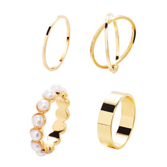 Pearl & 18K Gold-Plated Crisscross Ring Set