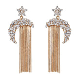 Crystal & Cubic Zirconia Star & Moon Tassel Drop Earrings