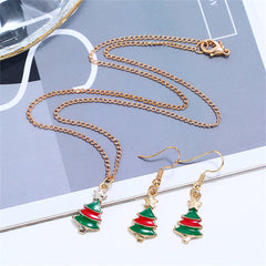Green Enamel & 18K Gold-Plated Christmas Tree Pendant Necklace Set