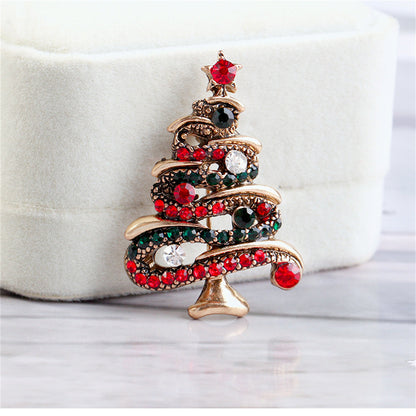 Red Cubic Zirconia and 18K Gold-Plated Christmas Tree Brooch, gold brooch pin, botanical inspired, lifestyle look