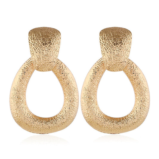 18K Gold-Plated Texture Drop Earrings, gold drop earrings for women, elegant gift for her, front view
