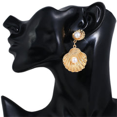 Pearl & 18K Gold-Plated Shell Drop Earrings