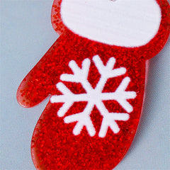 Red & Green Glitter Tiered Snowflake Glove Drop Earrings