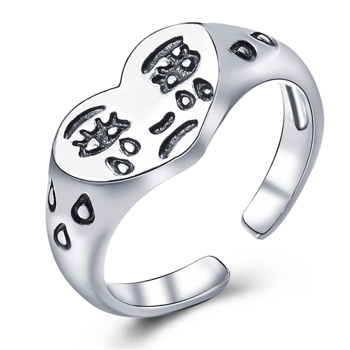 Silver-Plated Crying Heart Open Band Ring, silver statement rings for women, dainty minimalist design, detail close-up